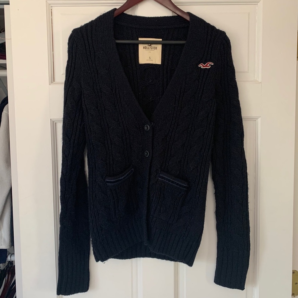 Navy Blue Cable Knit Cardigan